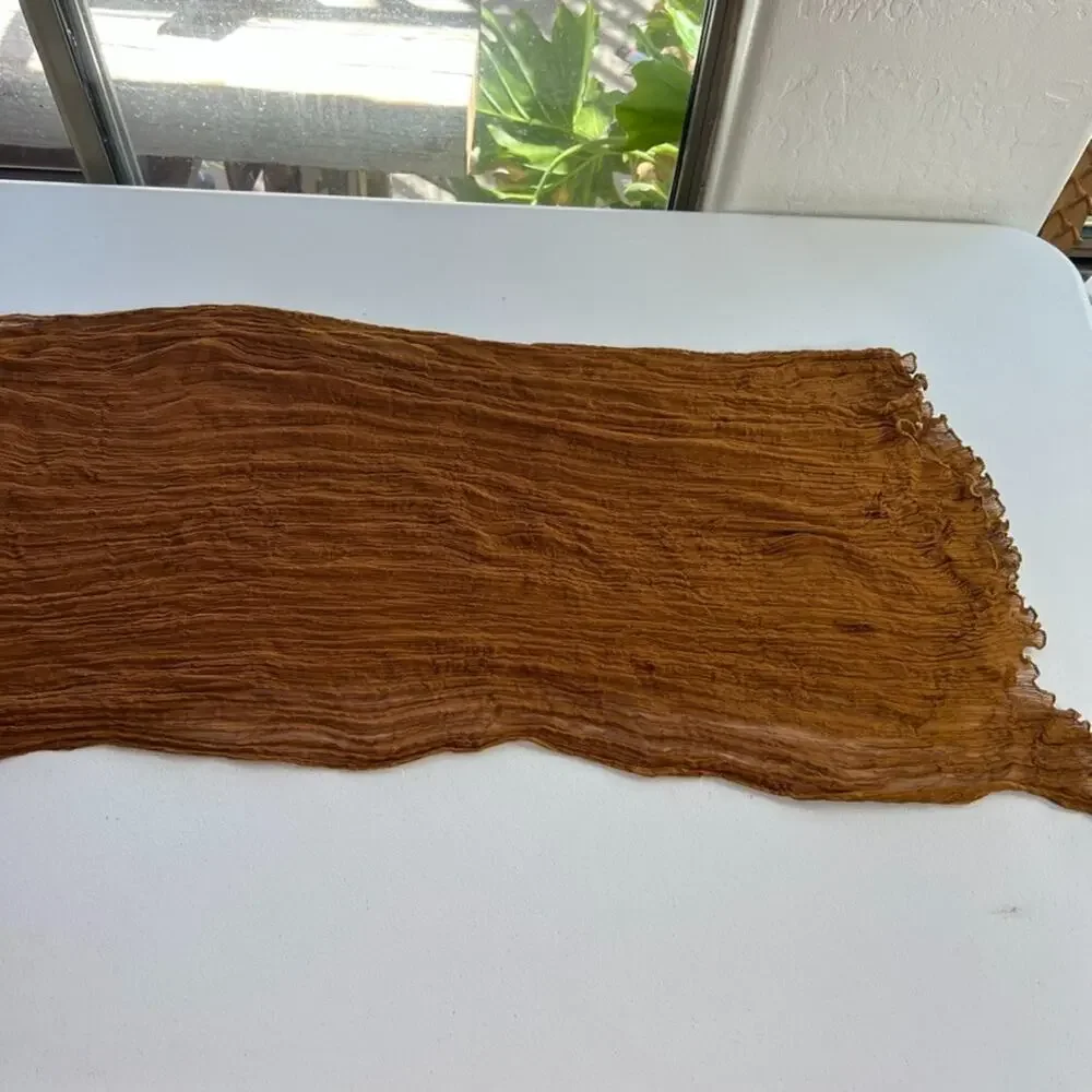 Unbranded Women's Silk Scarf Camel/Gold Sheer Ruffle Rectangle 15
